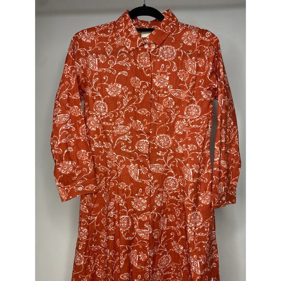 Julia Amory Women's Small Shirt Dress Maxi Red Floral 100% Cotton Pockets NWT - Picture 2 of 7